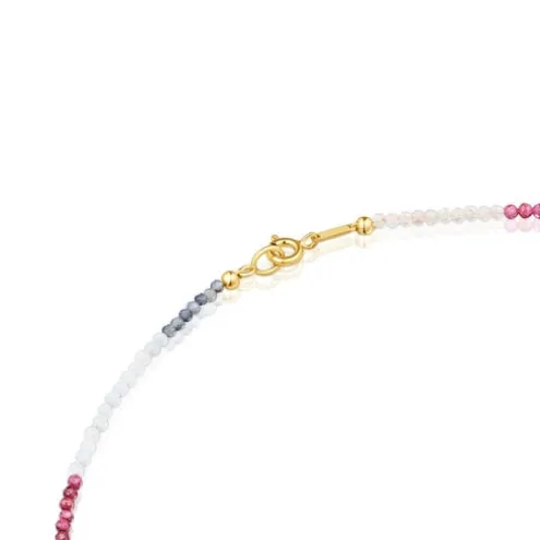 Colar curto banhado a ouro de 18 K sobre prata e turmalina Bold Bear
