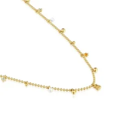 Colar curto banhado a ouro de 18 K sobre prata, pérolas cultivadas e pedras preciosas TOUS Grain
