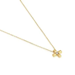 Colar curto cruz em ouro e diamantes Basics