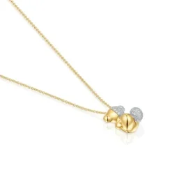 Colar curto duplo urso em ouro e ouro branco com diamantes Bold Bear