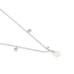 Colar curto em ouro branco com diamantes, pérola cultivada e motivos TOUS Grain