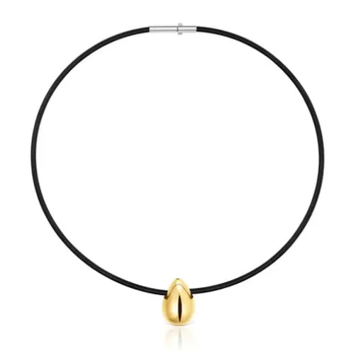 Colar curto em ouro e aço IP preto motivo lágrima Mesh Tube