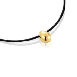 Colar curto em ouro e aço IP preto motivo lágrima Mesh Tube