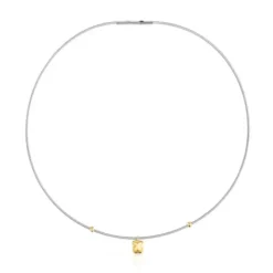Colar curto em ouro e aço motivo urso Mesh Tube