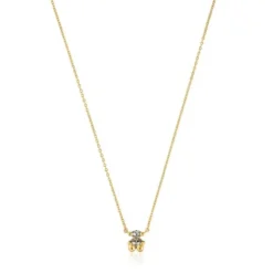 Colar curto motivo urso banhado a ouro de 18 K sobre prata e espinélio verde criado em laboratório Color Bear LGG