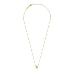 Colar curto motivo urso banhado a ouro de 18 K sobre prata e espinélio verde criado em laboratório Color Bear LGG