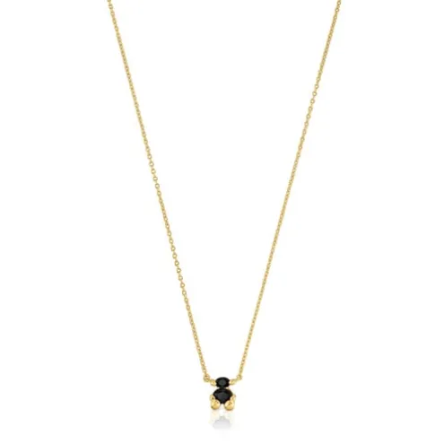 Colar curto motivo urso banhado a ouro de 18 K sobre prata e ónix Color Bear