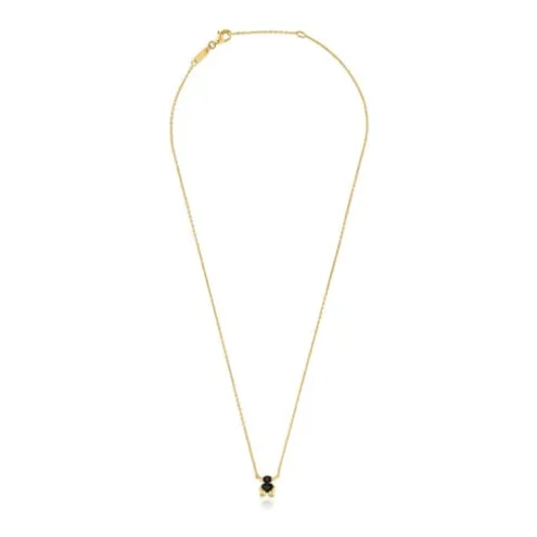 Colar curto motivo urso banhado a ouro de 18 K sobre prata e ónix Color Bear