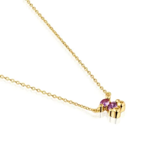 Colar curto motivo urso banhado a ouro de 18 K sobre prata e safira lilás criada em laboratório Color Bear LGG
