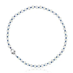 Colar em nylon azul com prata e pérolas cultivadas de 45 cm TOUS MANIFESTO