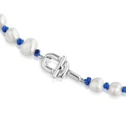 Colar em nylon azul com prata e pérolas cultivadas de 45 cm TOUS MANIFESTO