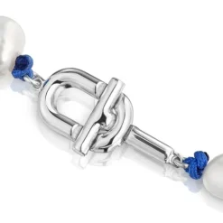 Colar em nylon azul com prata e pérolas cultivadas de 45 cm TOUS MANIFESTO