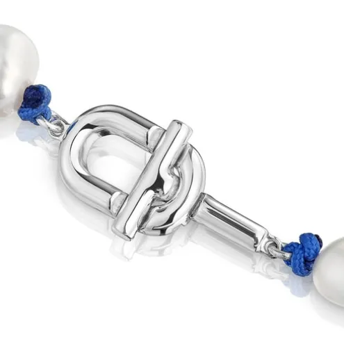 Colar em nylon azul com prata e pérolas cultivadas de 45 cm TOUS MANIFESTO