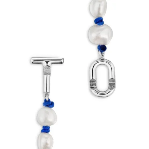 Colar em nylon azul com prata e pérolas cultivadas de 45 cm TOUS MANIFESTO