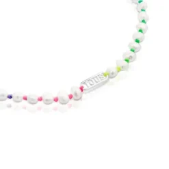 Colar em nylon multicolor, prata e pérolas cultivadas Logo