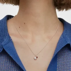 Colar em prata e rodolita flor Bold Motif