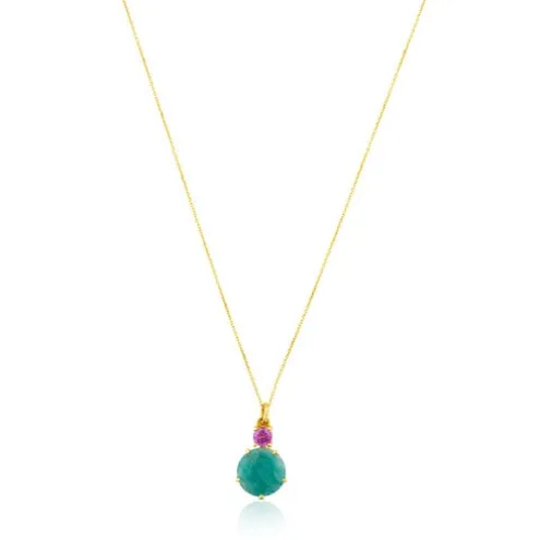 Colar Ivette em Ouro com Amazonite e Rubi