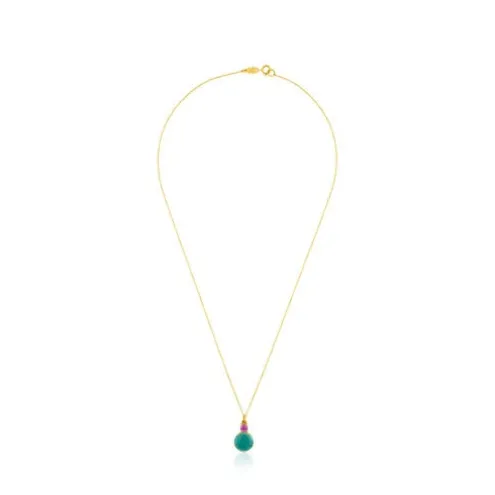 Colar Ivette em Ouro com Amazonite e Rubi