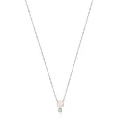 Colar Mini Color em Prata com Quartzo rosa e Amazonite