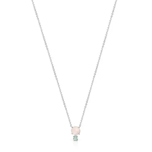Colar Mini Color em Prata com Quartzo rosa e Amazonite