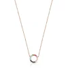 Colar Straight disco em Prata Vermeil rosa com Pedras Preciosas