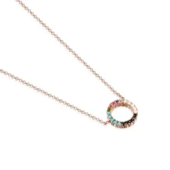 Colar Straight disco em Prata Vermeil rosa com Pedras Preciosas