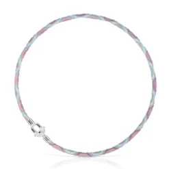 Colar/Bracelete elástico em prata com cordão rosa e azul TOUS MANIFESTO