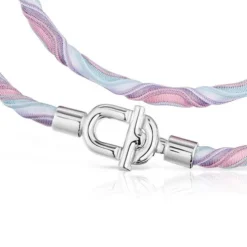 Colar/Bracelete elástico em prata com cordão rosa e azul TOUS MANIFESTO