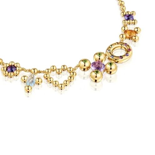 Collier en argent plaqué or 18 ct et motifs avec pierres précieuses court Sugar Party