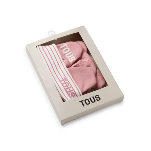 Conjunto de bebé de gorro e luvas Classic cor-de-rosa