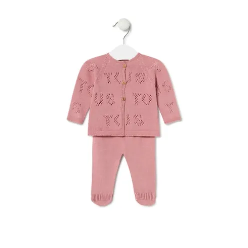 Conjunto de malha de bebé Tricot logótipo TOUS cor-de-rosa