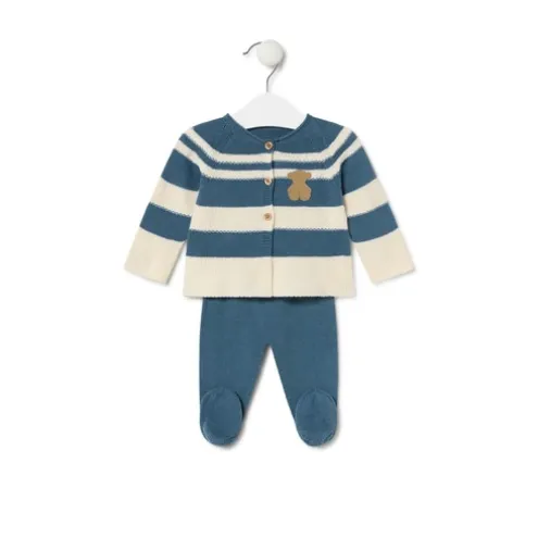 Conjunto de malha de bebé Tricot às riscas azul