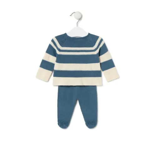 Conjunto de malha de bebé Tricot às riscas azul