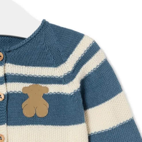 Conjunto de malha de bebé Tricot às riscas azul