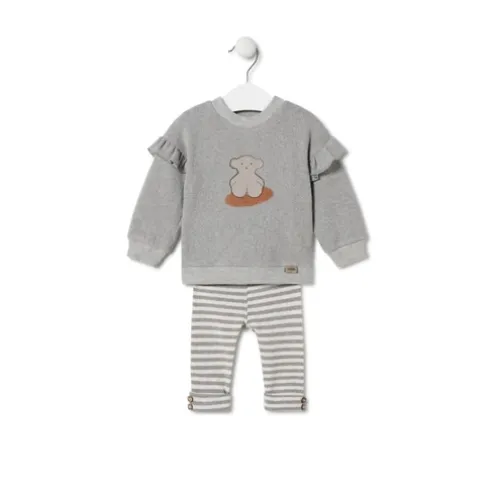 Conjunto de menina liso e às riscas Grey cinzento