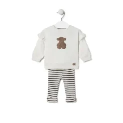 Conjunto de menina liso e às riscas Black cor crua