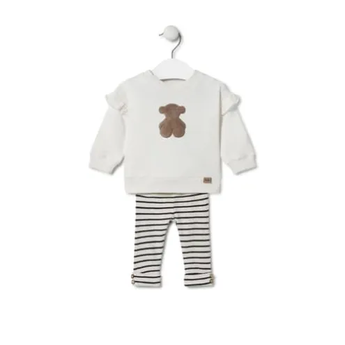 Conjunto de menina liso e às riscas Black cor crua