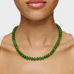 Gargantilha banhada a ouro 18 K sobre prata e quartzito verde Hold Oval