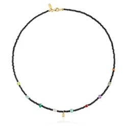 Gargantilha banhada a ouro 18 K sobre prata, ónix e pedras preciosas Bold Bear