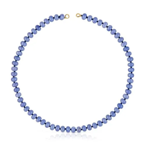 Gargantilha banhada a ouro 18 K sobre prata e quartzito azul Hold Oval