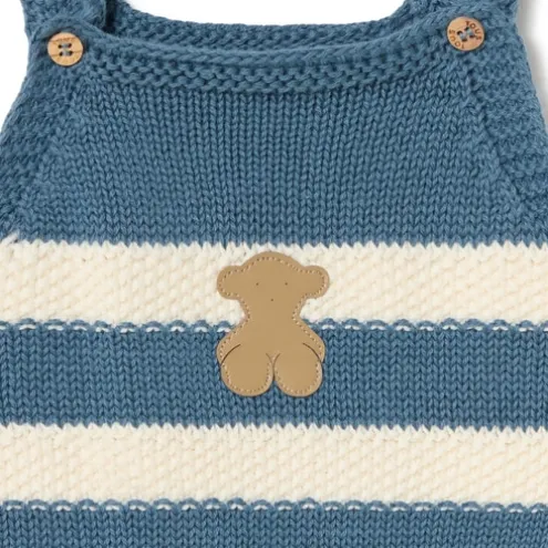 Macacão curto de malha de bebé Tricot às riscas azul