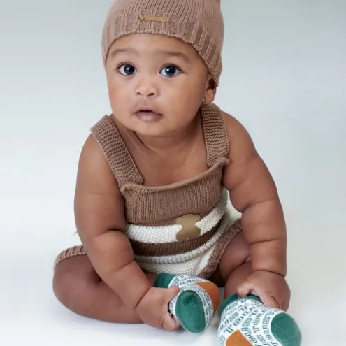 Macacão curto de malha de bebé Tricot às riscas azul