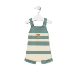 Macacão curto de malha de bebé Tricot às riscas verde