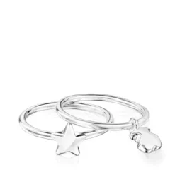 Pack de Anéis Mini Icons urso-estrela em Prata