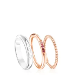 Pack de Anéis Ring Mix em Prata, Prata Vermeil rosa, Safira e Rubi