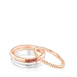 Pack de Anéis Ring Mix em Prata, Prata Vermeil rosa, Safira e Rubi