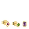 Pack de brincos pequenos banhados a ouro de 18 K sobre prata e pedras preciosas TOUS Basic Colors