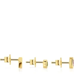 Pack de brincos pequenos banhados a ouro de 18 K sobre prata e pedras preciosas TOUS Basic Colors