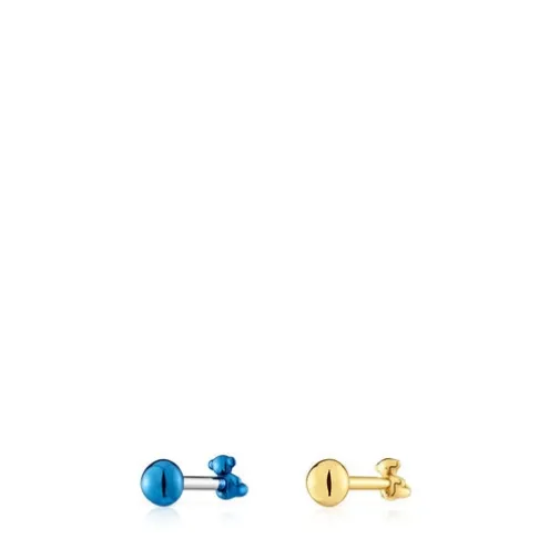 Pack de piercings de orelha em aço IP dourado e azul Bold Bear