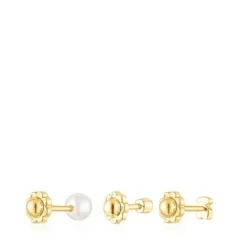 Pack de piercings de orelha TOUS Pearl em ouro, diamante e pérola